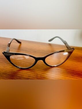 NEW Cat Eye Glass Frames Black w/ Gold Tone Rhinestone Design Retro 50-60s Style